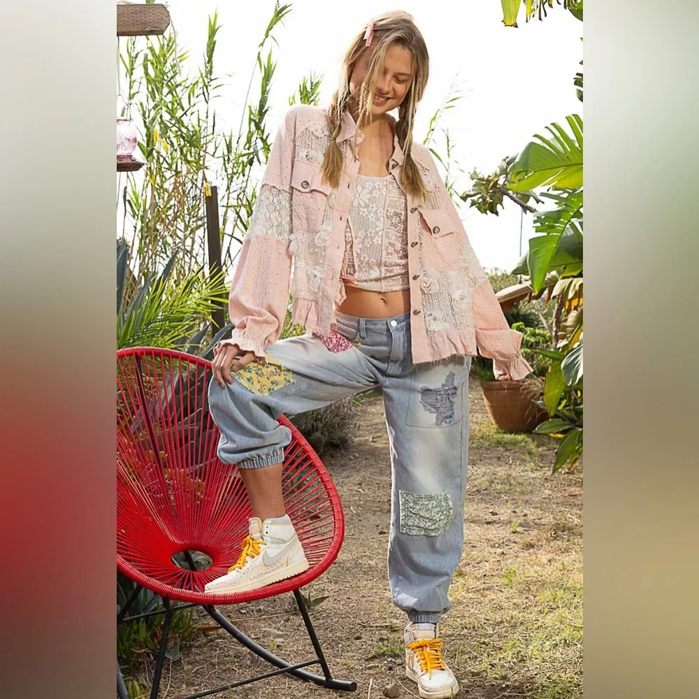 NEW POL Pink Patchwork Jacket! Gorgeous!! SZ Small oversized - Picture 5 of 6